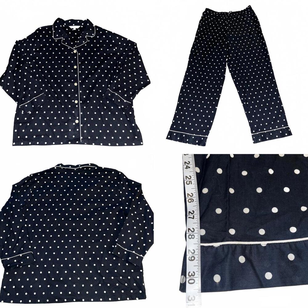 Alexander Del Rossa Black White Polka Dot Women's Pajama Pants 2X Cotton Cozy